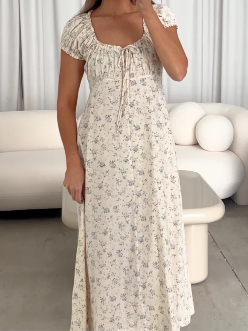 NWOT Worth Collective Marley Cotton Floral Midi Dress Ivory/Blue Size Medium - Picture 3 of 12